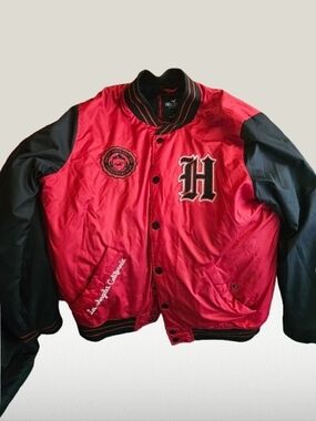 Hollister Red and Black Bomber Varsity Jacket